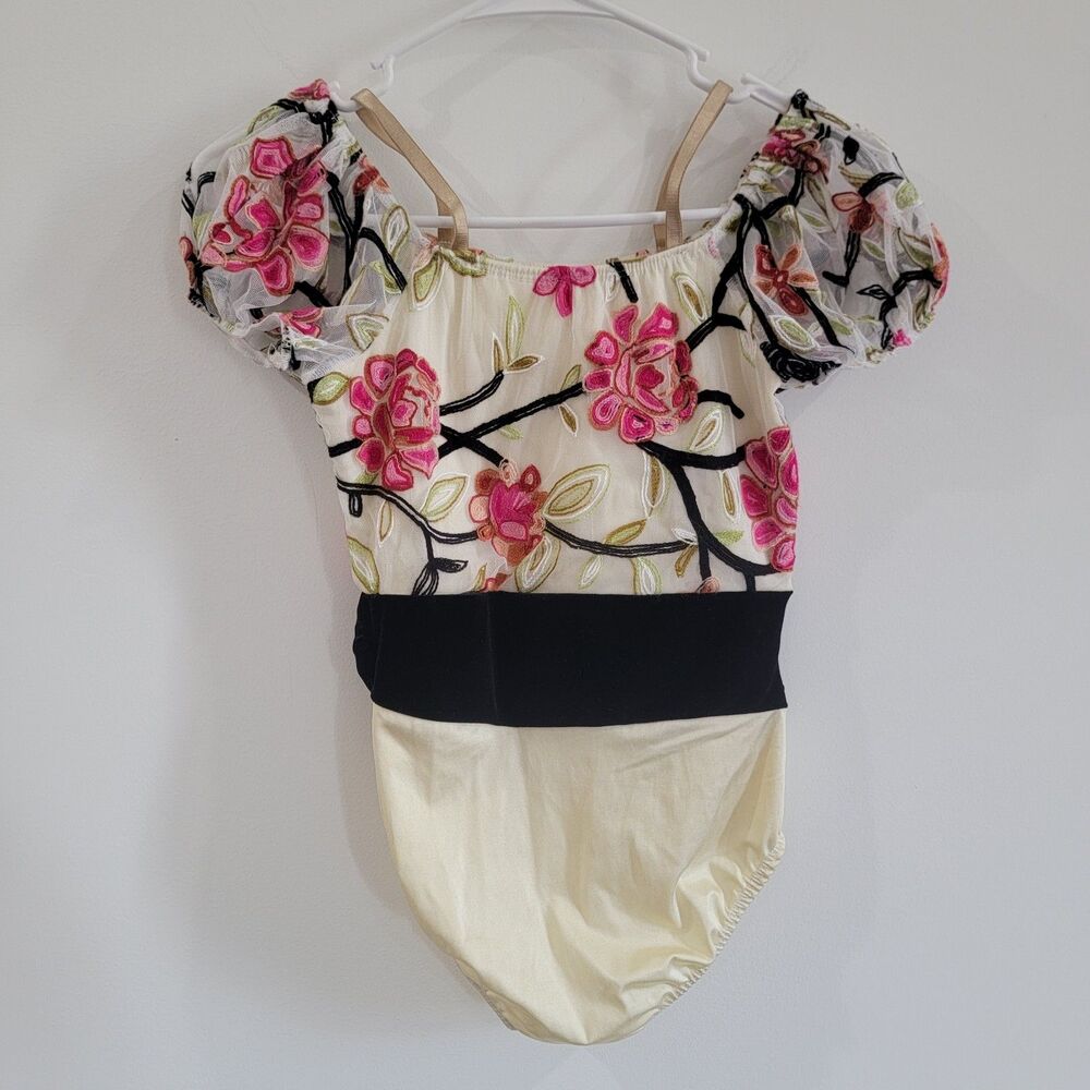 Vintage Dansco Girls Bodysuit‎ Size Large Floral Velvet Ballet Coquette Fairy